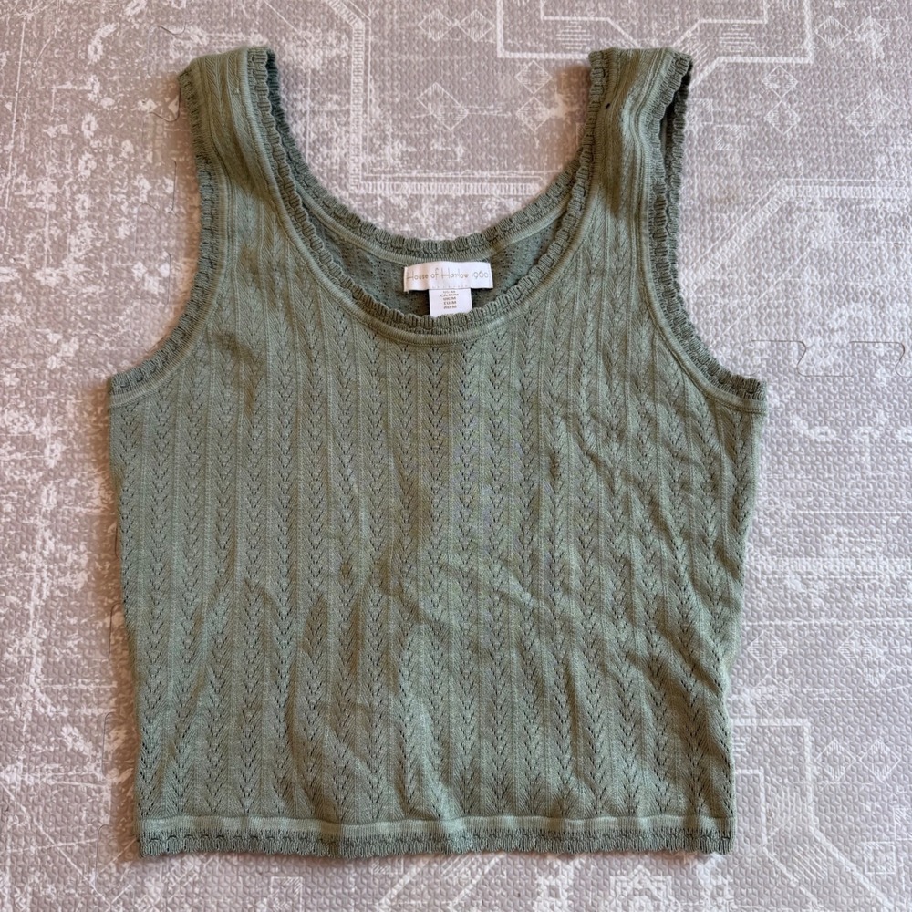 House of Harlow 1960 Olive Green Textured Knit Cropped Tank Top Womens Size M